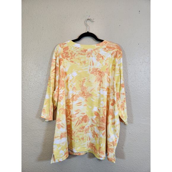 Quacker Factory Womens Yellow Printed Spilt V-Neck Half Sleeve‎ Blouse Top Sz 3X - Picture 2 of 6